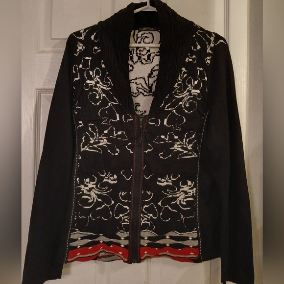 🧥 Dolcezza  Art-Inspired Elegance: Zip Front Cardigan Size Large - Picture 3 of 6